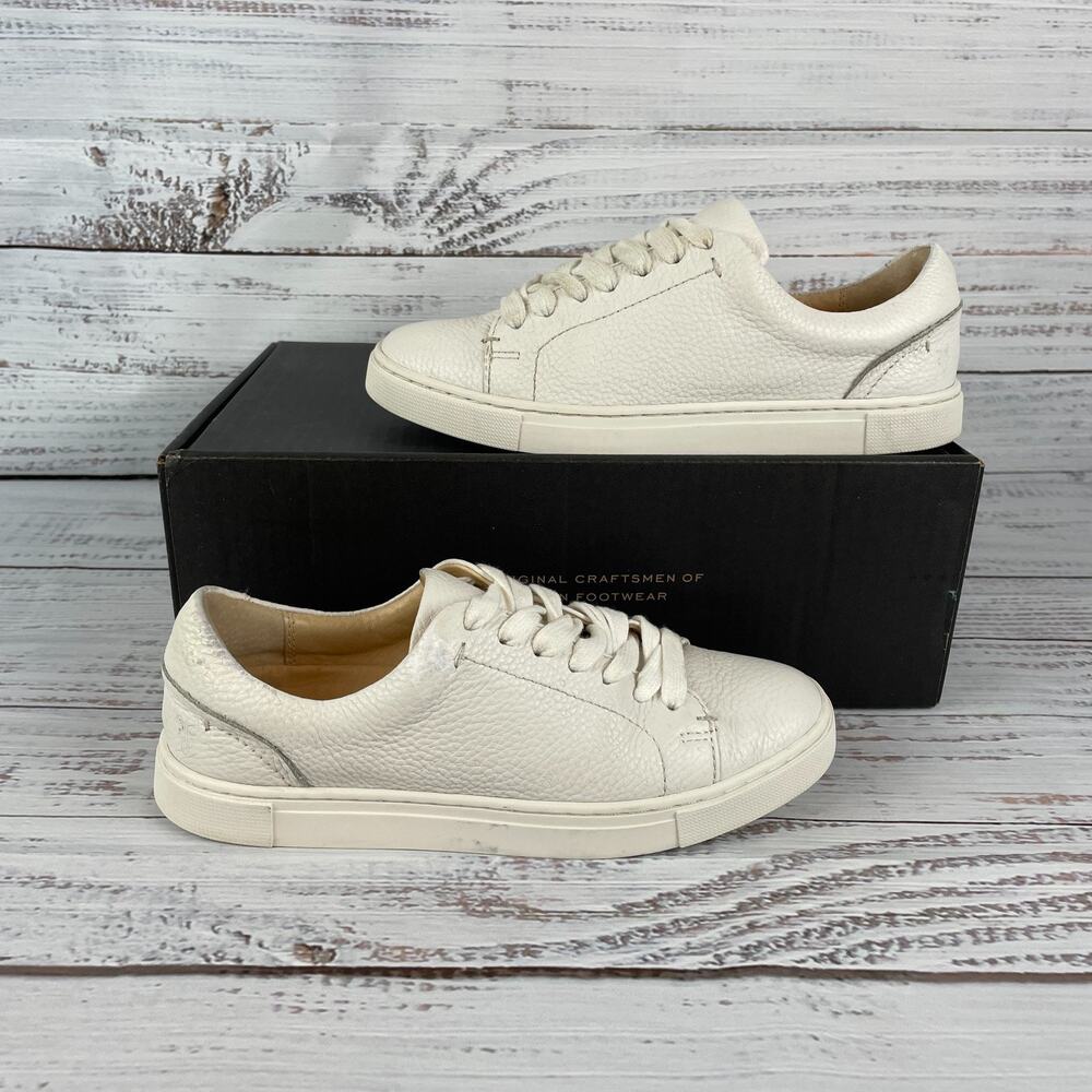 Frye Ivy Low Lace Womens Sz 5.5M Sneakers Pebbled Leather White